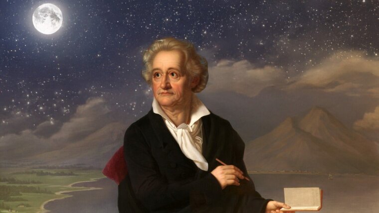 Goethe bei Nacht - Bearbeitung des Portraits von Heinrich Christoph Kolbe: Goethe als Dichter und Künstler vor dem Vesuv